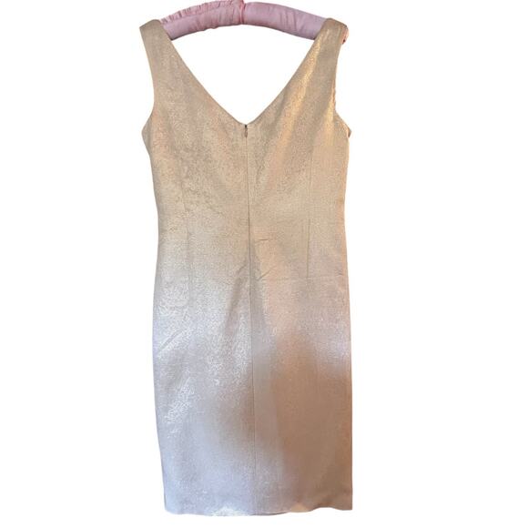 Escada Women’s 100% Silk Beige/Gold V-Neck Ruched Sleeveless Lined Dress 8/38 - Picture 7 of 14